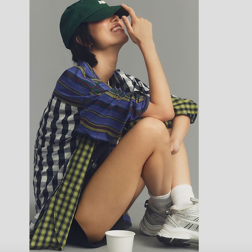 Anthropologie Blue and Green Plaid Button Down Shirt